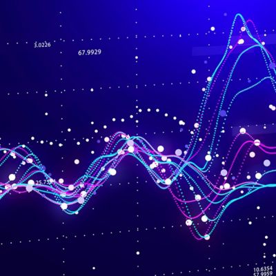 Purple data points in light against dark background, Trading Platform Health Check | DXC Technology